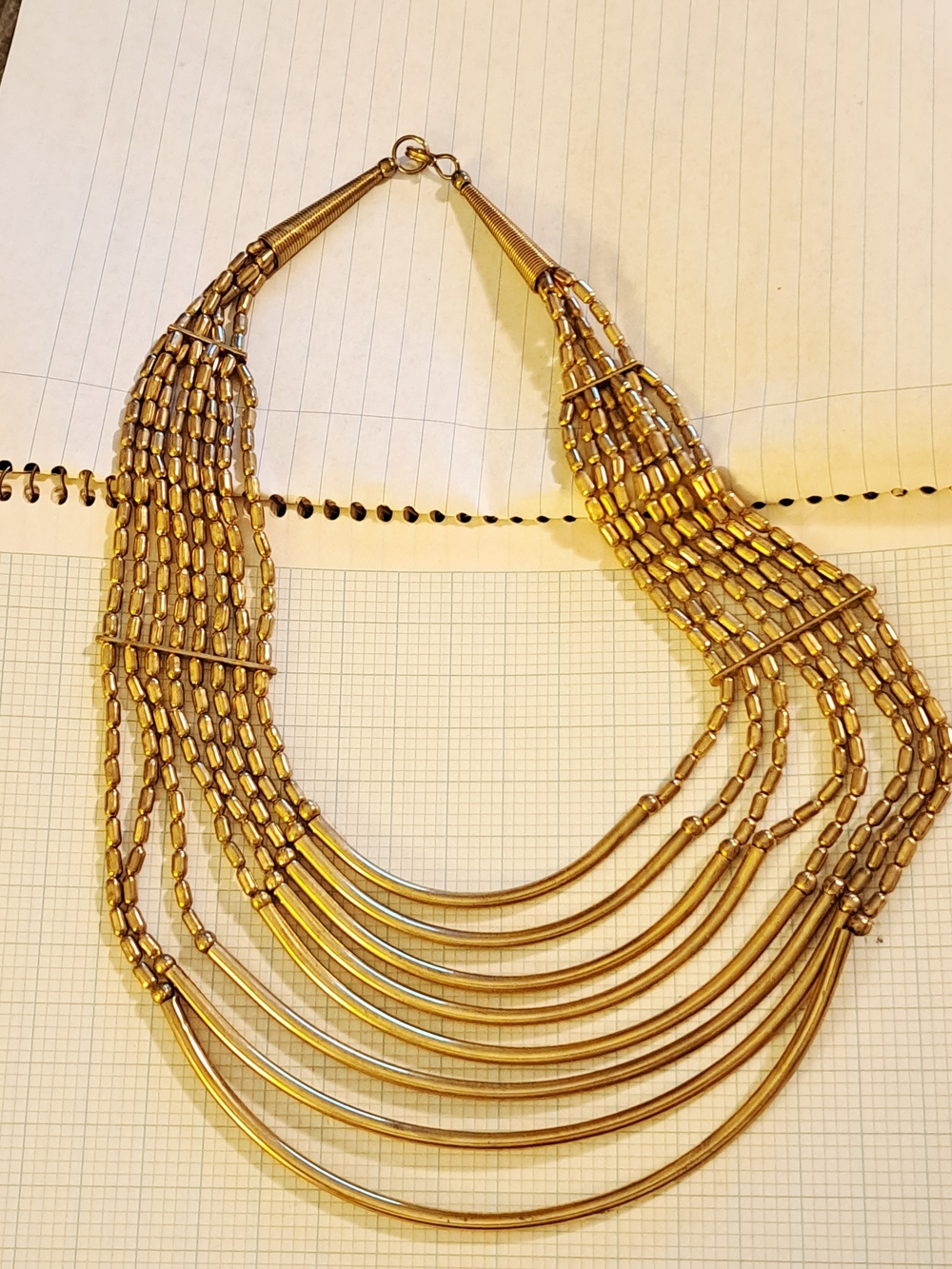 Multi-Strand Gold Tone Beaded Statement Necklace